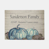 Herfst Blue Pumpkin Rustic Cute Gray Wood Deurmat (Voorkant)