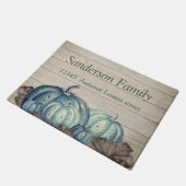 Herfst Blue Pumpkin Rustic Cute Gray Wood Deurmat (Schuin)