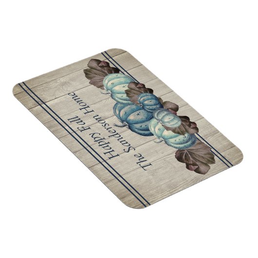 Herfst Blue Pumpkin Rustic Cute Gray Wood Magneet (Rechterzijde)