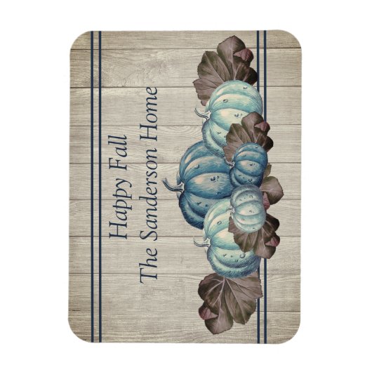 Herfst Blue Pumpkin Rustic Cute Gray Wood Magneet (Verticaal)