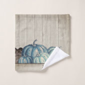 Herfst Blue Pumpkin Rustic Cute Gray Wood Sh Bad Handdoek (Wasdoekje)