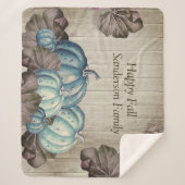 Herfst Blue Pumpkin Rustic Cute Gray Wood Sherpa Deken (Voorkant)