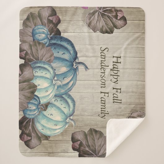 Herfst Blue Pumpkin Rustic Cute Gray Wood Sherpa Deken (Voorkant)