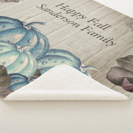 Herfst Blue Pumpkin Rustic Cute Gray Wood Sherpa Deken (3/4)