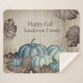 Herfst Blue Pumpkin Rustic Cute Gray Wood Sherpa Deken (Voorkant (horizontaal))