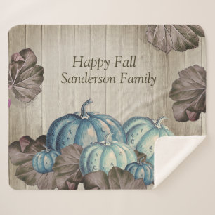 Herfst Blue Pumpkin Rustic Cute Gray Wood Sherpa Deken