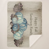 Herfst Blue Pumpkin Rustic Cute Gray Wood Sherpa Deken (Voorkant)