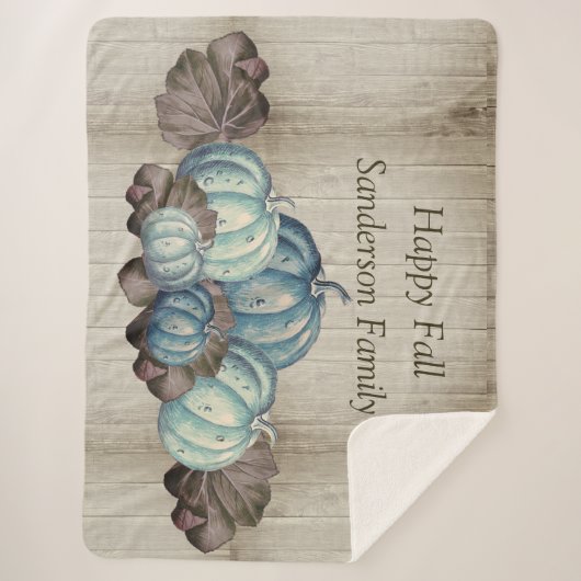 Herfst Blue Pumpkin Rustic Cute Gray Wood Sherpa Deken (Voorkant)