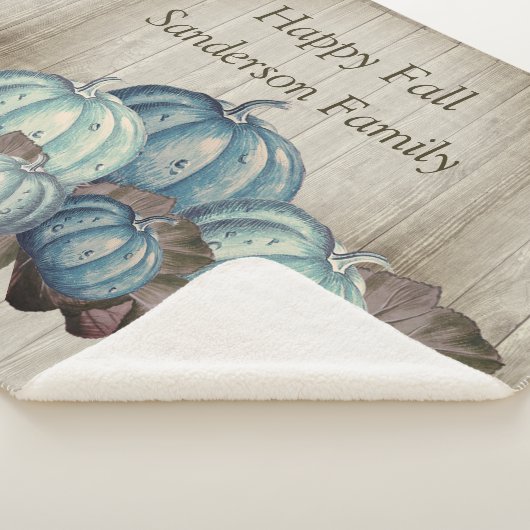 Herfst Blue Pumpkin Rustic Cute Gray Wood Sherpa Deken (3/4)