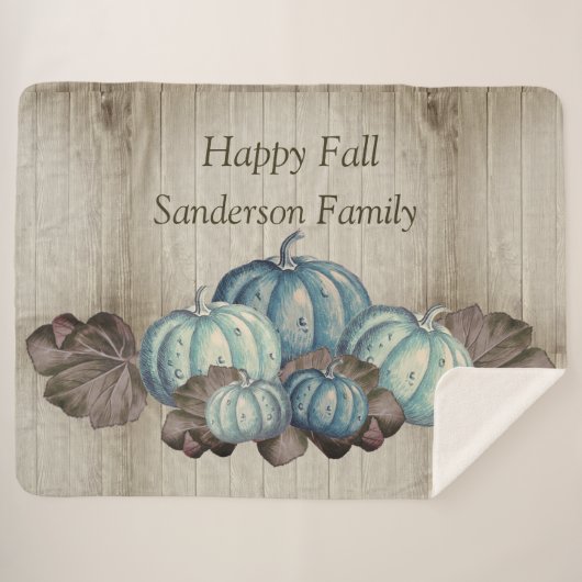 Herfst Blue Pumpkin Rustic Cute Gray Wood Sherpa Deken (Voorkant (horizontaal))