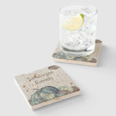 Herfst Blue Pumpkin Rustic Cute Gray Wood Stenen Onderzetter (Zijkant)