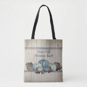 Herfst Blue Pumpkin Rustic Cute Grey Wood Ba Tote Bag (Voorkant)