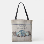 Herfst Blue Pumpkin Rustic Cute Grey Wood Ba Tote Bag (Achterkant)