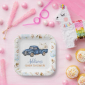 Herfst Blue Pumpkin Truck Baby shower Papieren Bordje (Feest)