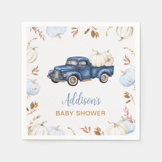Herfst Blue Pumpkin Truck Baby shower Servet (Voorkant)