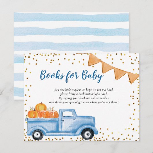 Herfst Blue Pumpkin Truck Books for Baby Card Uitnodiging Briefkaart (Voorkant / Achterkant)