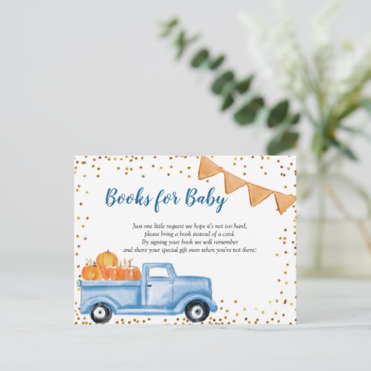 Herfst Blue Pumpkin Truck Books for Baby Card Uitnodiging Briefkaart (Staand voorkant)