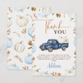 Herfst Blue Pumpkin Truck Little Pumpkin Baby show Bedankkaart (Voorkant / Achterkant)