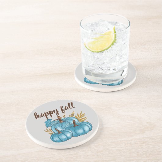 Herfst Blue Pumpkins Grijs Classic Zandsteen Onderzetter (Zijkant)