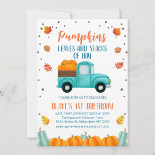 Herfst Blue Truck Oranje Pumpkin Boys Birthday Kaart