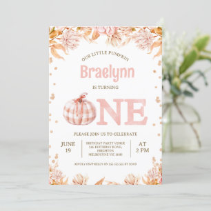 Herfst Blush Bloemige Rustieke Pompoen 1e Verjaard Kaart