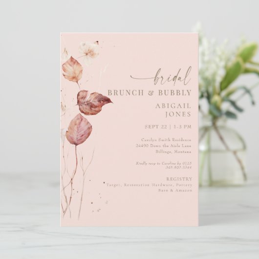 Herfst Blush Bridal Brunch & Bubbly Kaart (Staand voorkant)