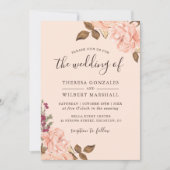 Herfst Blush Gouden Bloemen Bruiloft Uitnodiging (Voorkant)