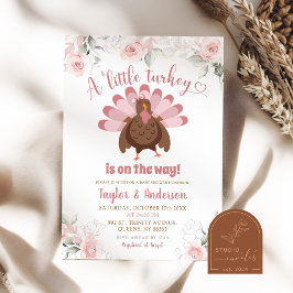 Herfst Blush Pink Girl Turkije Baby shower Uitnodi Kaart