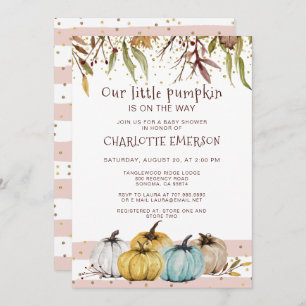Herfst Blush Pink Gold Pumpkin Baby shower Kaart