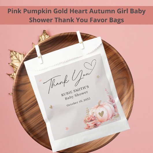 Herfst Blush Pink Pumpkin Gold Heart Dank u Bedankzakje