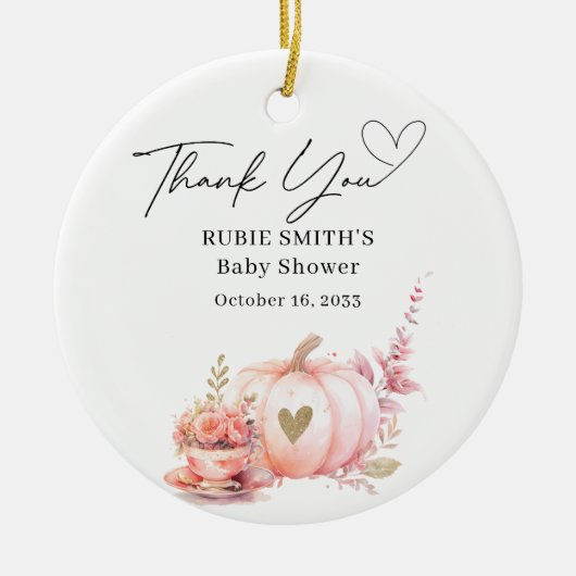 Herfst Blush Roze Pompoen Goud Hart Dank U Keramisch Ornament (Voorkant)