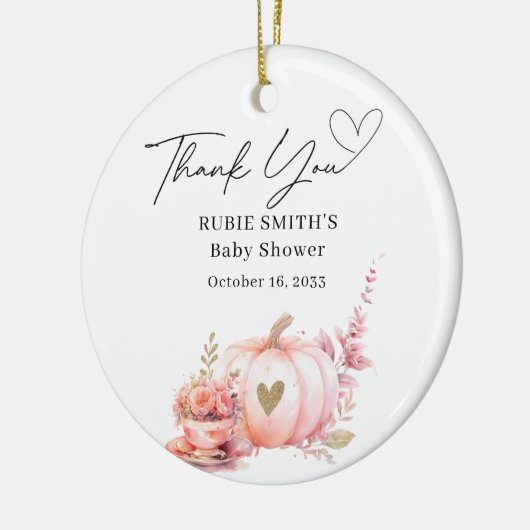 Herfst Blush Roze Pompoen Goud Hart Dank U Keramisch Ornament (Links)