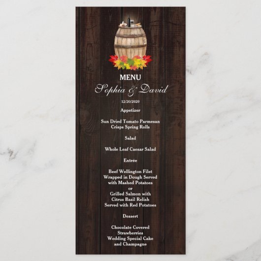 Herfst Bodemwand Vineyard Weddenschap Menu (Voorkant)