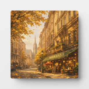 Herfst Boek & Café Straat Cozy Europese Steeg Fotoplaat