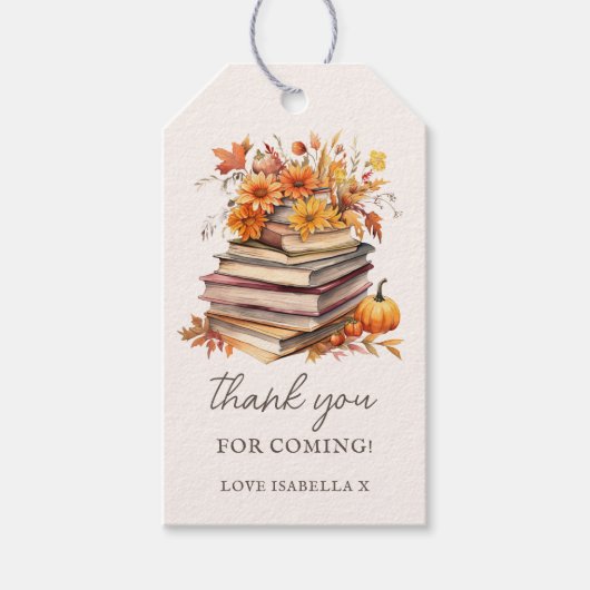 Herfst boek thema | Baby shower Dank u voor uw ste Cadeaulabel (Voorkant)