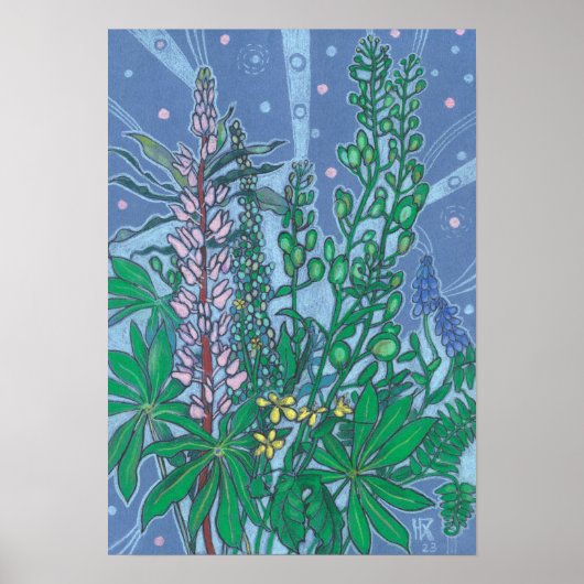 Herfst Boeket Bluebonnet Wildflower Bloemschets Poster (Voorkant)