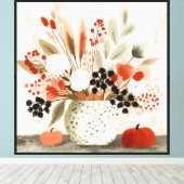 Herfst Boeket en Roest gespikkelde Pot Canvas Afdruk (Insitu (Houten vloer))