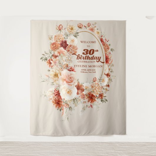 Herfst boeket terracotta blush groovy 30e verjaard wandkleed (Voorkant)