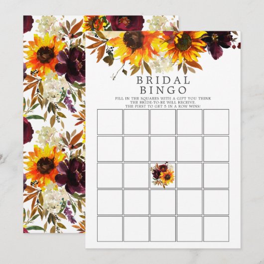 Herfst Boeket Zonnebloemen Bloemen Bingo Spel Kaart (Voorkant / Achterkant)