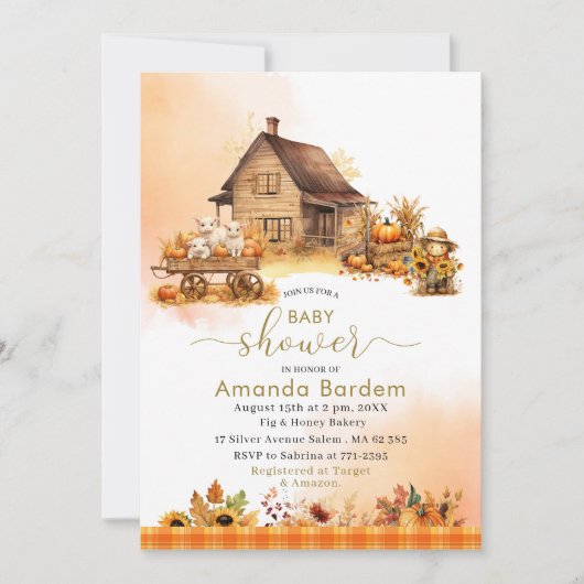 Herfst Boerderij Dieren Waterverf baby shower Kaart (Voorkant)