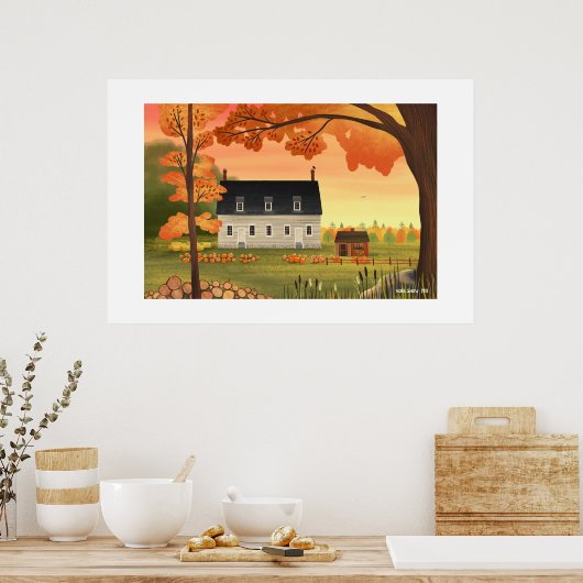 Herfst boerderij herfst pompoen grote print (Keuken)