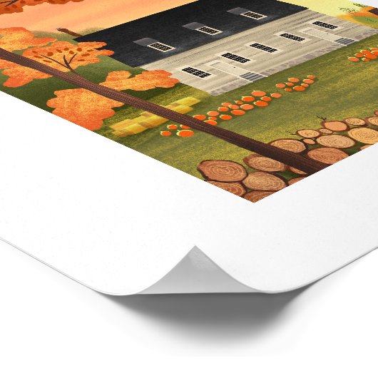 Herfst boerderij herfst pompoen kunst print (Hoek)