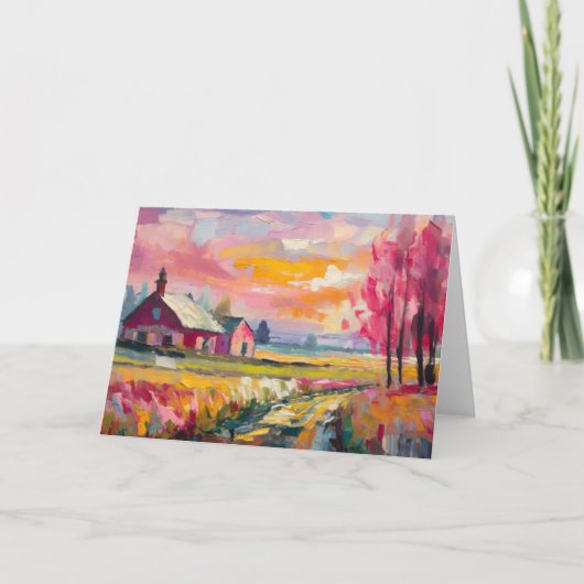 Herfst Boerderij Landschap Moderne Abstracte Kunst Kaart (Voorkant)