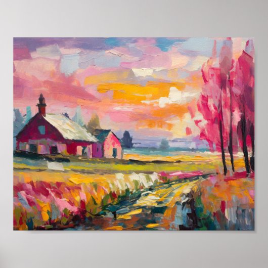 Herfst Boerderij Landschap Moderne Abstracte Kunst Poster (Voorkant)