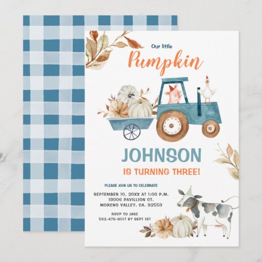 Herfst Boerderij Onze kleine pompoen Verjaardag Kaart (Voorkant / Achterkant)