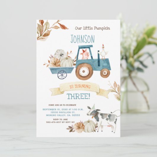 Herfst Boerderij Party Onze kleine pompoen Verjaar Kaart (Staand voorkant)