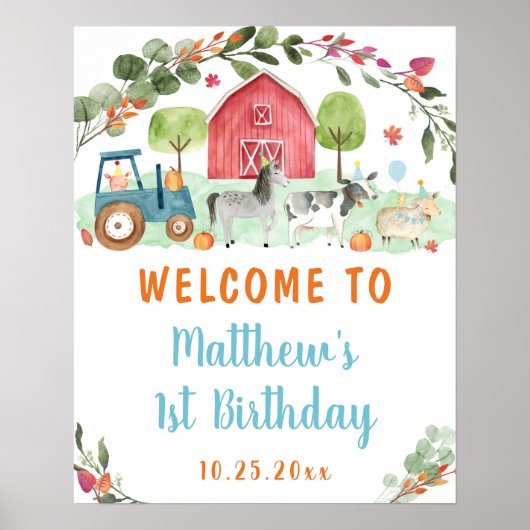 Herfst Boerderij Pumpkin Birthday Welkom Poster (Voorkant)