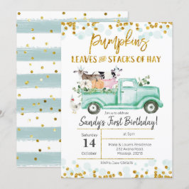Herfst Boerderij Pumpkin Truck Birthday Uitnodigin Kaart