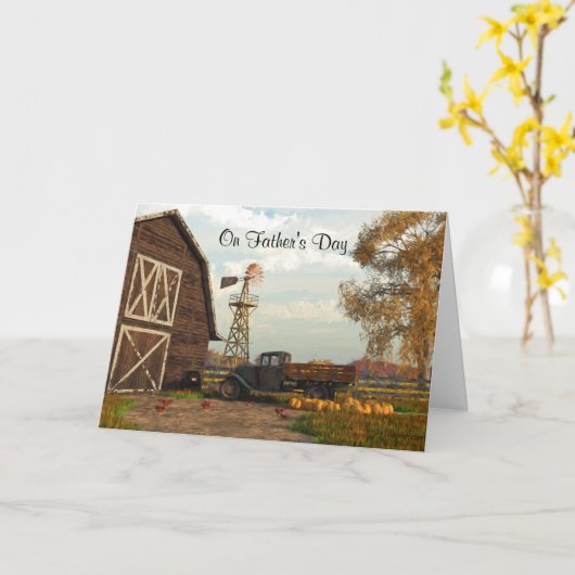 Herfst Boerderij Scene Vaderdag Kaart (Gele Bloem)