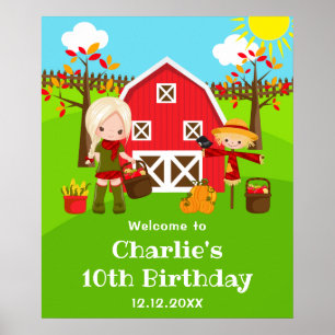 Herfst Boerderij Verjaardag Blond Haar Meisje Welk Poster